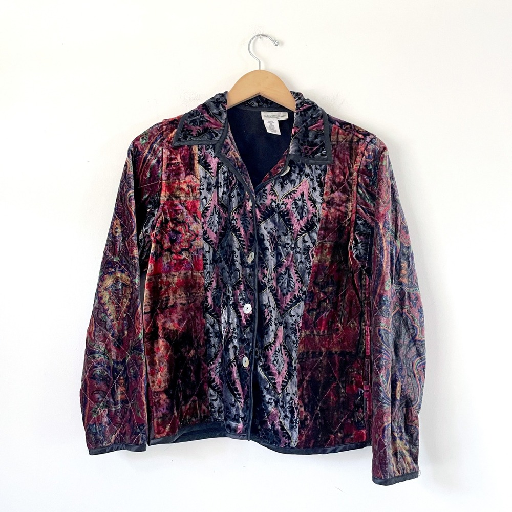 Vintage Quilted Velvet Patchwork Whimsigoth Jacket XS Fairy Grunge Paisley